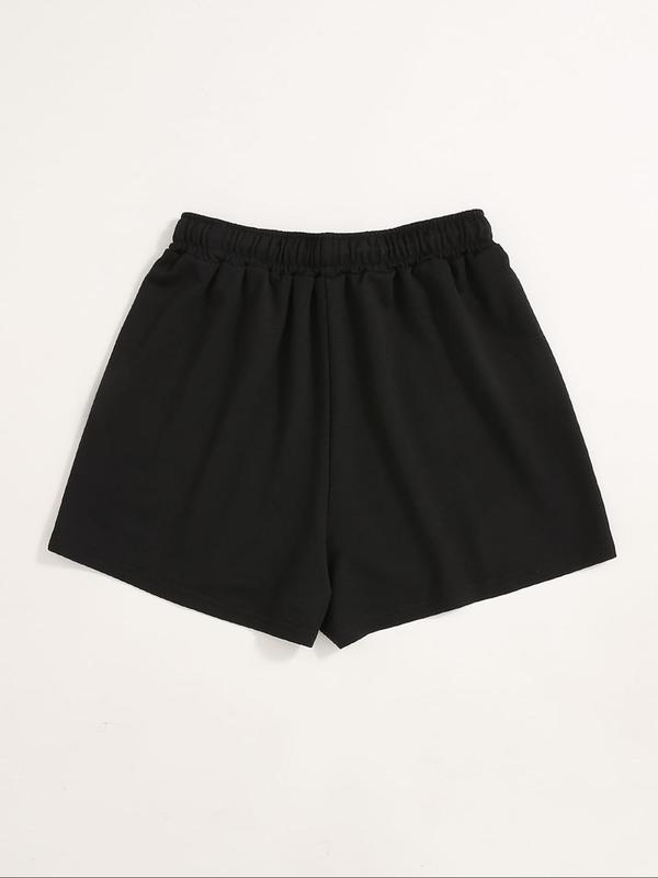 Women's Plain Drawstring Waist Wide Leg Shorts, Casual Pocket Elastic Waist Shorts for Daily Wear, Ladies Bottoms for All Seasons